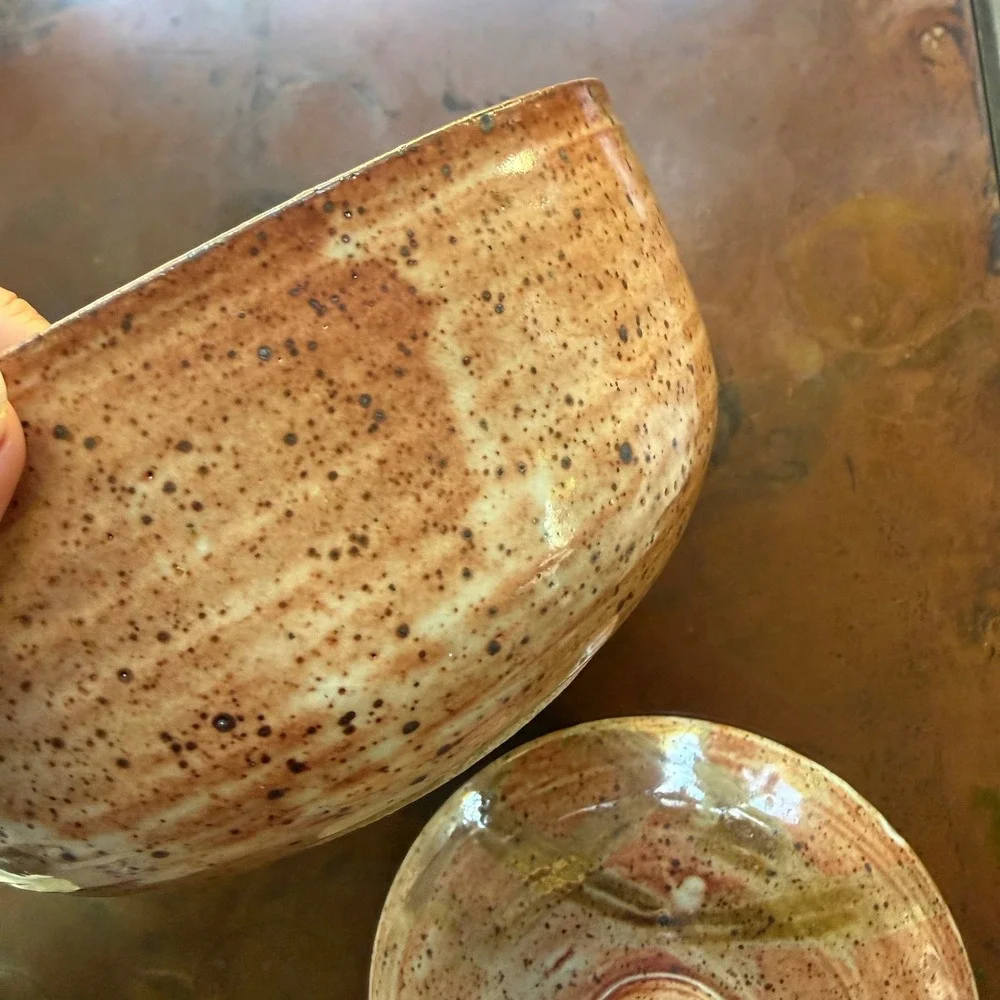 Vintage Studio Pottery Lidded Casserole Bowl Hand Thrown Stoneware Dish Handmade